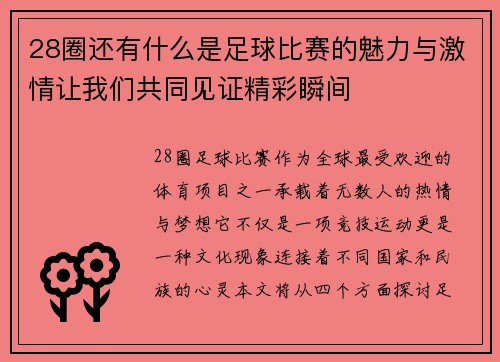28圈还有什么是足球比赛的魅力与激情让我们共同见证精彩瞬间