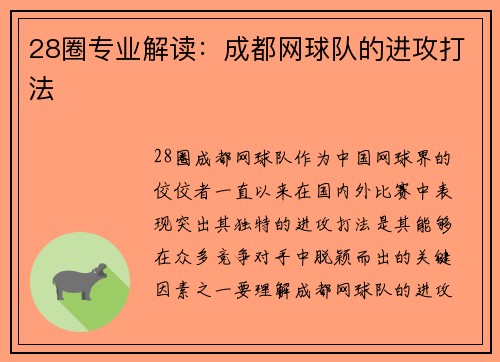 28圈专业解读：成都网球队的进攻打法